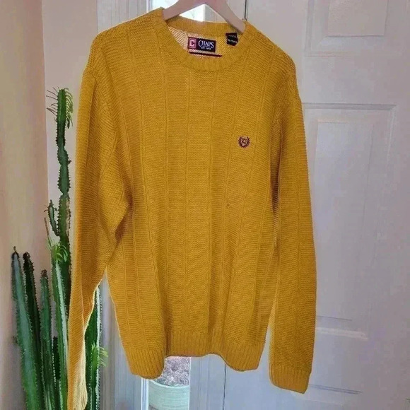 NWOT Chaps Dark Mustard Yellow Cable Knit Heavyweight Sweater, Size XL - Picture 4 of 9